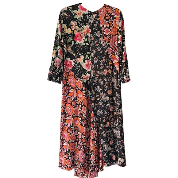 ZARA | NWOT PATCHWORK FLORAL PAISLEY BOHO MIDI DRESS ASYMMETRICAL HEM | MEDIUM - Picture 9 of 14